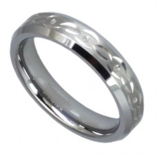 Tungsten Carbide Brush Finish Center Tribal Hand Carved Ring